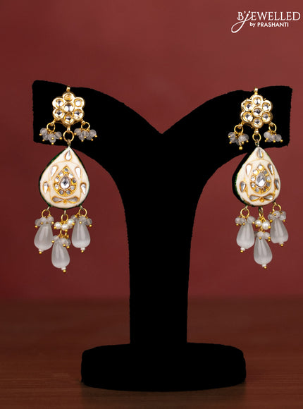 Jaipur crystal beaded grey length necklace with minakari pendant and hangings