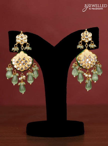 Jaipur crystal beaded mint green length necklace with minakari pendant and hangings