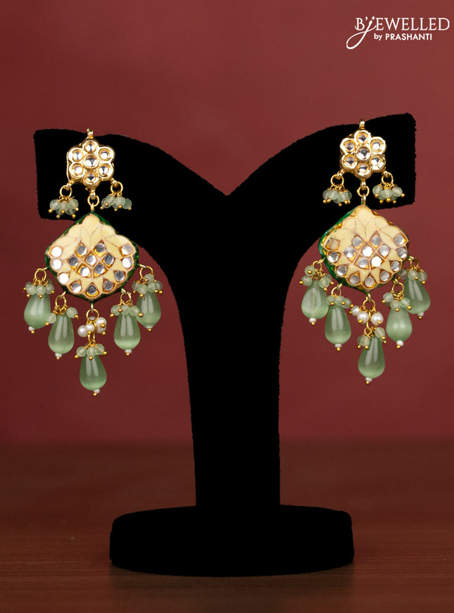 Jaipur crystal beaded mint green length necklace with minakari pendant and hangings