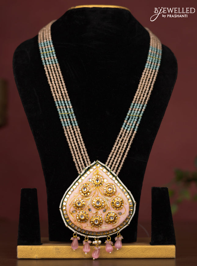 Jaipur crystal beaded peach length necklace with minakari pendant and hangings without earrings