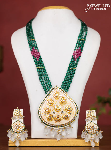 Jaipur crystal beaded dark green length necklace with minakari pendant and hangings