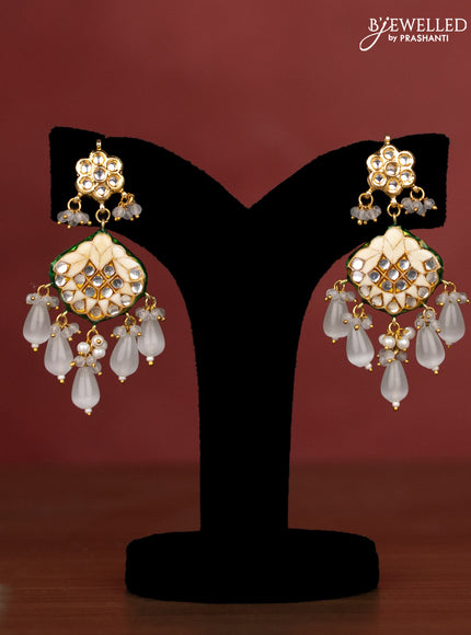 Jaipur crystal beaded dark green length necklace with minakari pendant and hangings