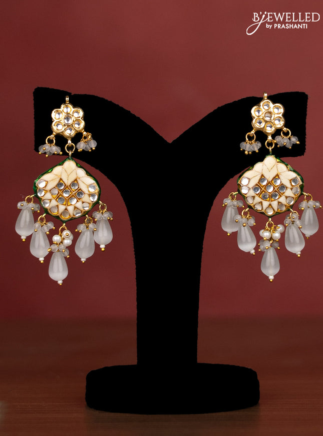 Jaipur crystal beaded dark green length necklace with minakari pendant and hangings