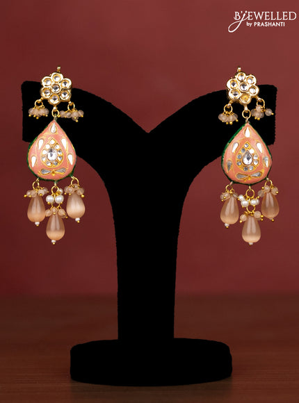 Jaipur crystal beaded peach length necklace with minakari pendant and hangings