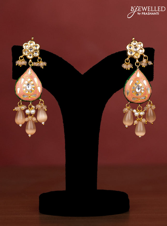 Jaipur crystal beaded peach length necklace with minakari pendant and hangings