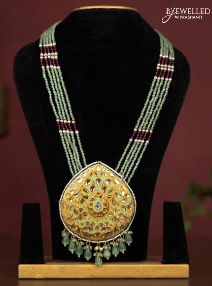Jaipur crystal beaded mint green length necklace with minakari pendant and hangings without earrings