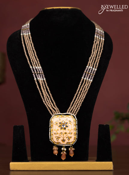 Jaipur crystal beaded peach length necklace with minakari pendant and hangings without earrings