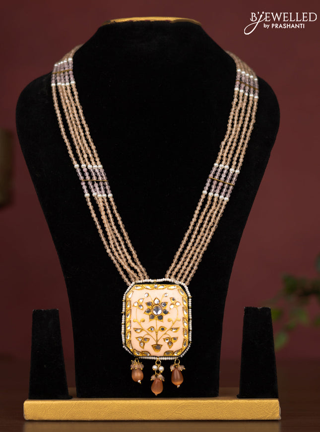 Jaipur crystal beaded peach length necklace with minakari pendant and hangings without earrings