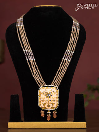 Jaipur crystal beaded peach length necklace with minakari pendant and hangings without earrings