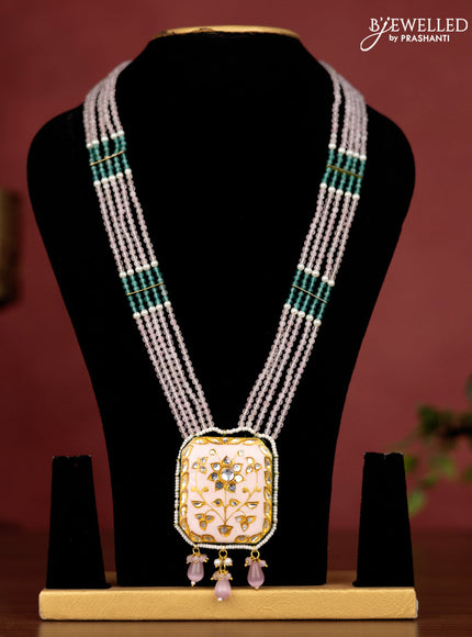 Jaipur crystal beaded baby pink length necklace with minakari pendant and hangings without earrings