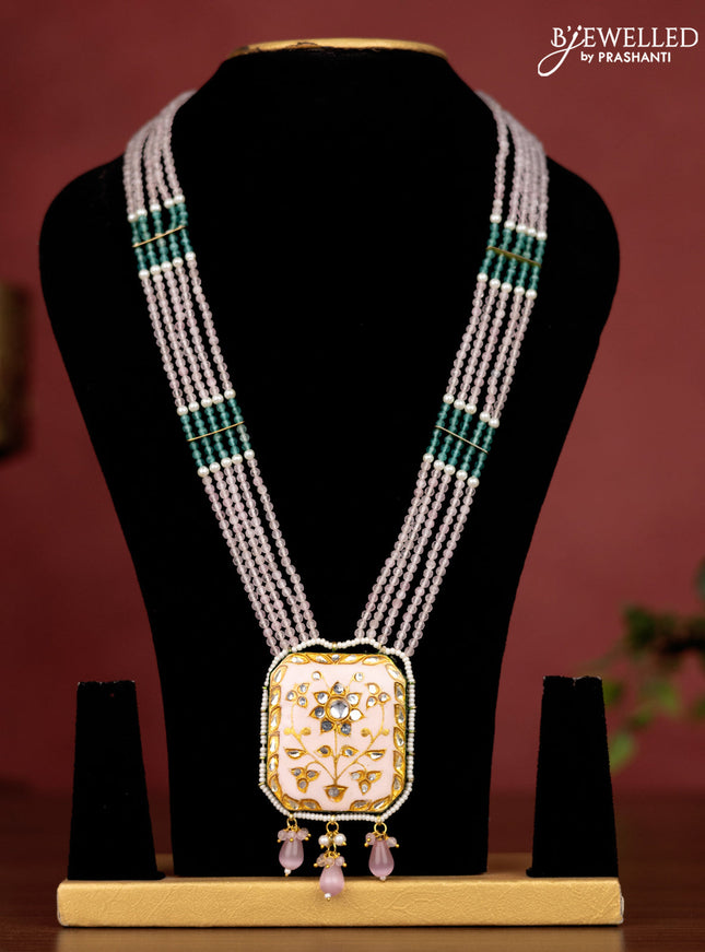 Jaipur crystal beaded baby pink length necklace with minakari pendant and hangings without earrings