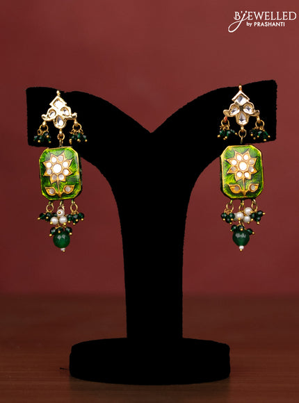 Jaipur crystal beaded teal green length necklace with minakari pendant and hangings