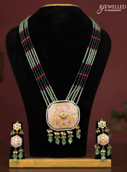 Jaipur crystal beaded mint green length necklace with minakari pendant and hangings