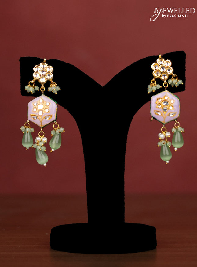 Jaipur crystal beaded mint green length necklace with minakari pendant and hangings