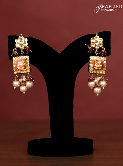 Jaipur crystal beaded magenta pink length necklace with minakari pendant and hangings