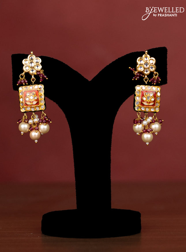 Jaipur crystal beaded magenta pink length necklace with minakari pendant and hangings