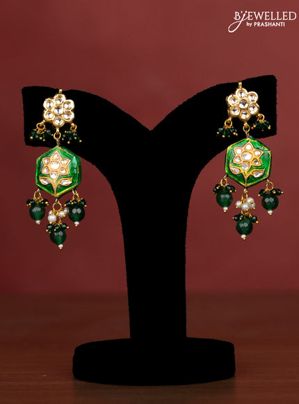 Jaipur crystal beaded dark green length necklace with minakari pendant and hangings