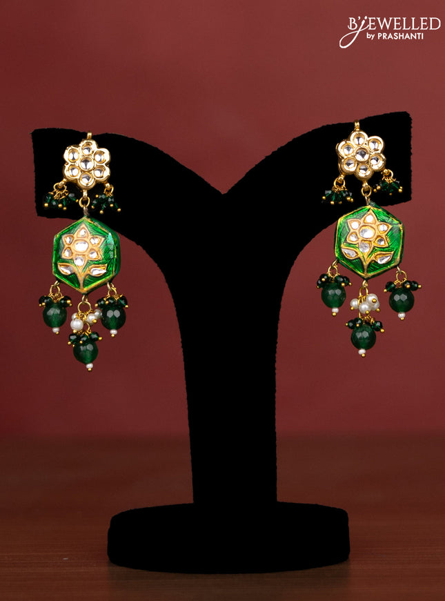 Jaipur crystal beaded dark green length necklace with minakari pendant and hangings