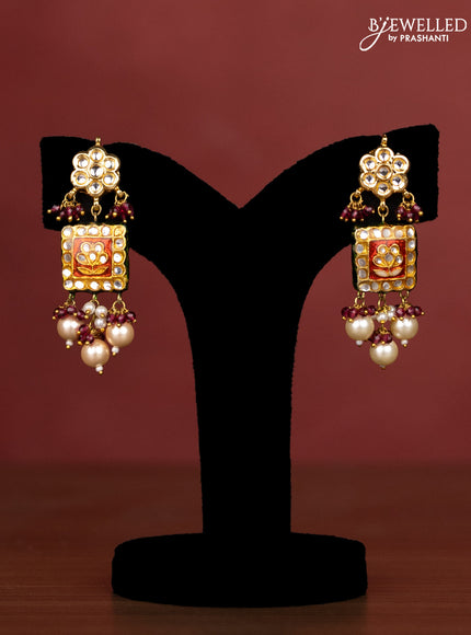 Jaipur crystal beaded grey length necklace with minakari pendant and hangings