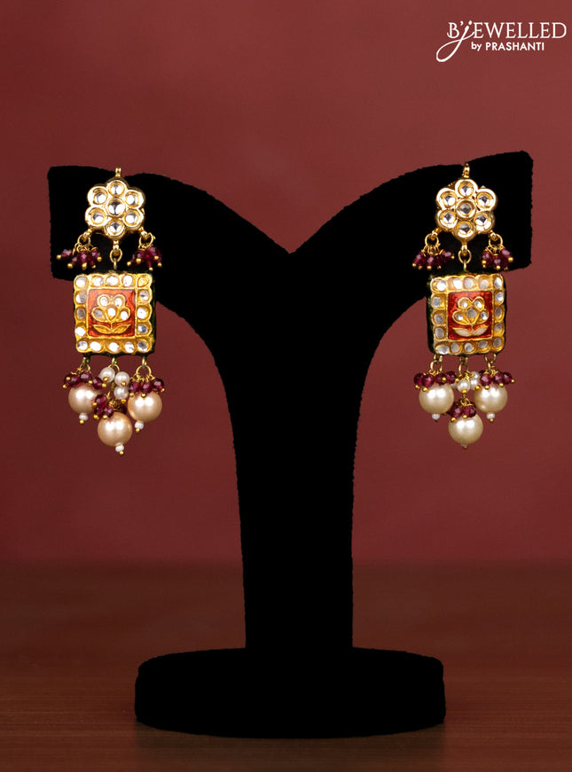 Jaipur crystal beaded grey length necklace with minakari pendant and hangings