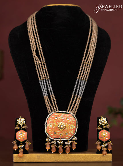 Jaipur crystal beaded peach length necklace with minakari pendant and hangings