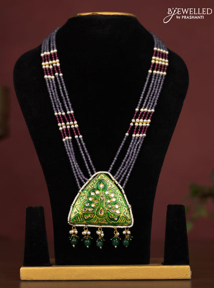 Jaipur crystal beaded purple length necklace with minakari pendant and hangings without earrings