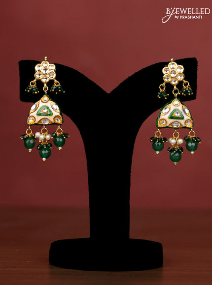 Jaipur crystal beaded dark green length necklace with minakari pendant and hangings