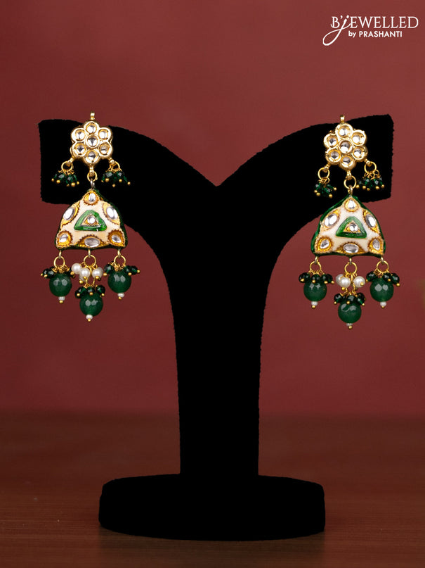 Jaipur crystal beaded dark green length necklace with minakari pendant and hangings