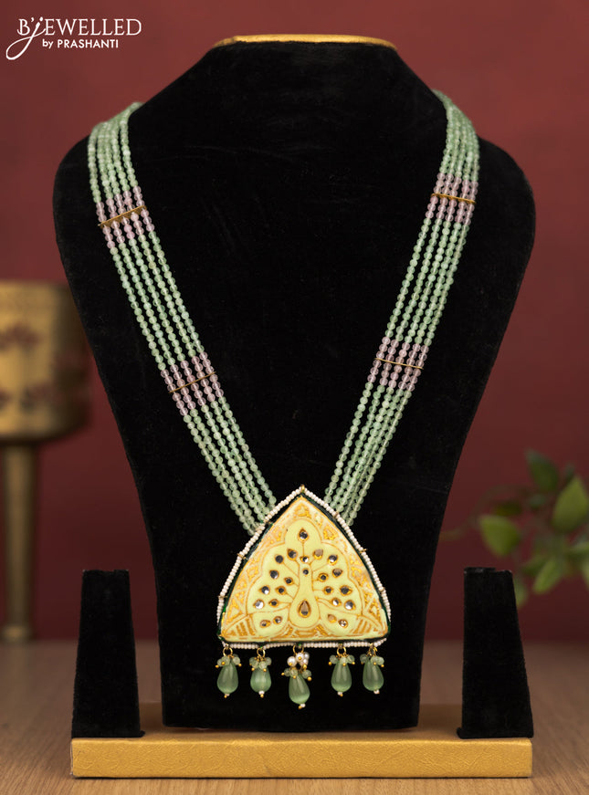 Jaipur crystal beaded mint green length necklace with minakari pendant and hangings without earrings