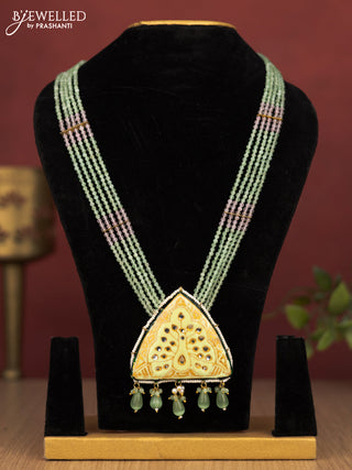 Jaipur crystal beaded mint green length necklace with minakari pendant and hangings without earrings