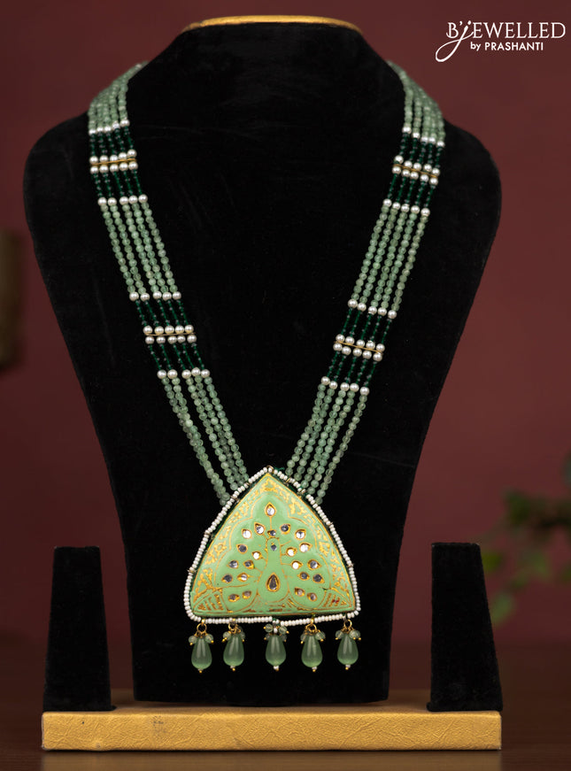 Jaipur crystal beaded mint green length necklace with minakari pendant and hangings without earrings