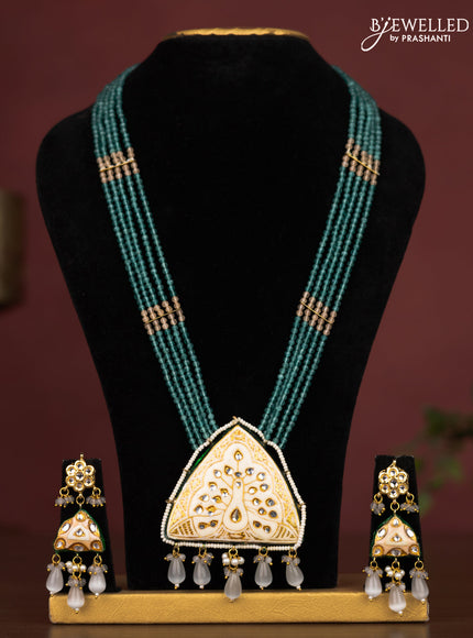 Jaipur crystal beaded teal blue length necklace with minakari pendant and hangings