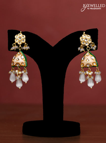 Jaipur crystal beaded teal blue length necklace with minakari pendant and hangings