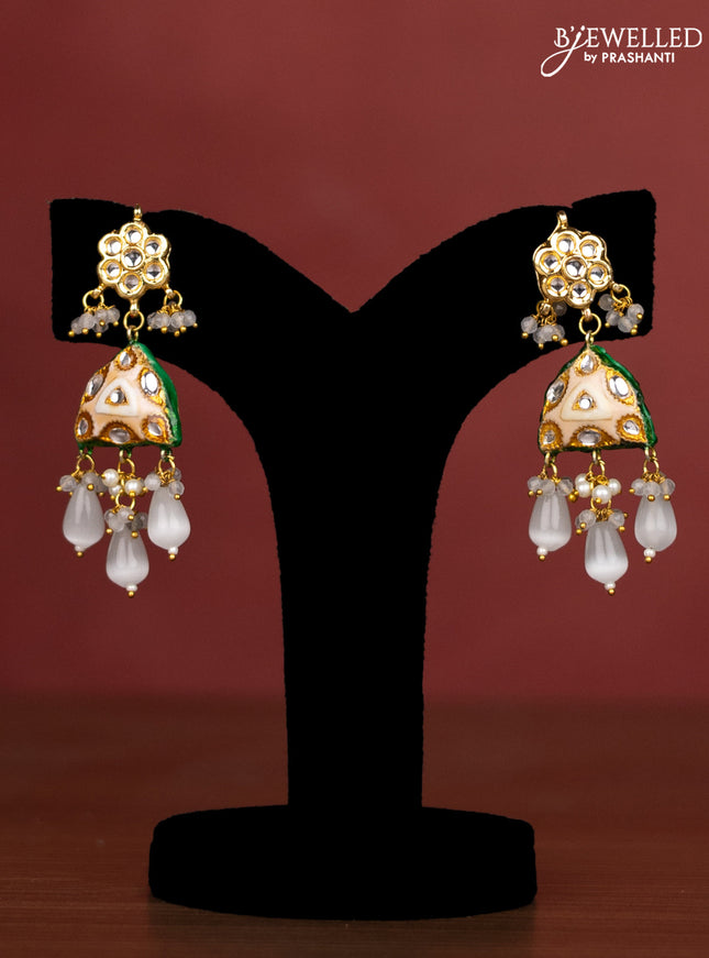 Jaipur crystal beaded teal blue length necklace with minakari pendant and hangings