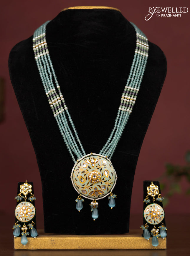 Jaipur crystal beaded light blue length necklace with minakari pendant and hangings
