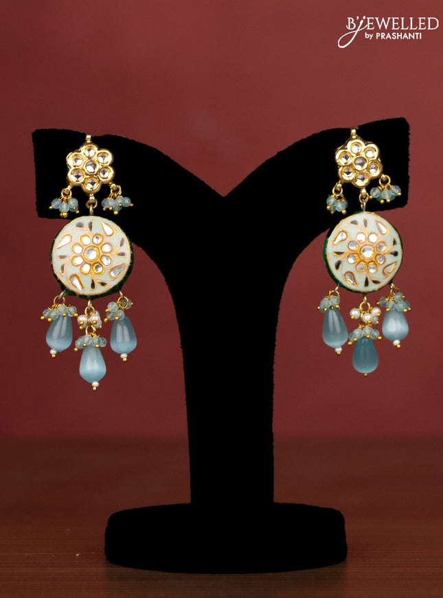 Jaipur crystal beaded light blue length necklace with minakari pendant and hangings