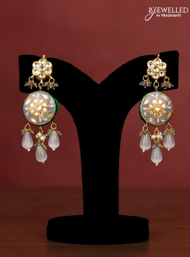 Jaipur crystal beaded grey length necklace with minakari pendant and hangings