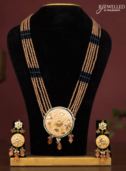 Jaipur crystal beaded peach length necklace with minakari pendant and hangings