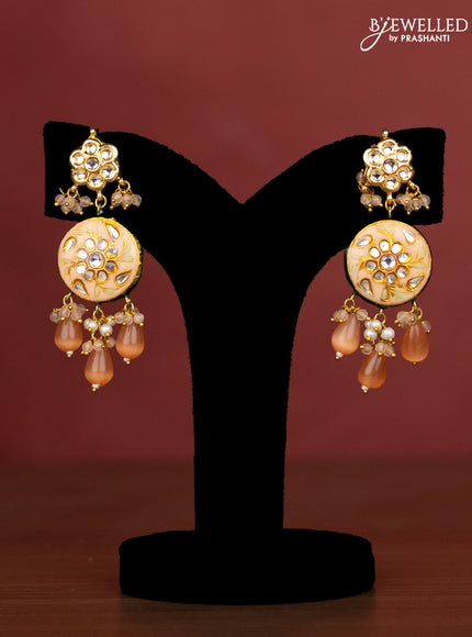 Jaipur crystal beaded peach length necklace with minakari pendant and hangings