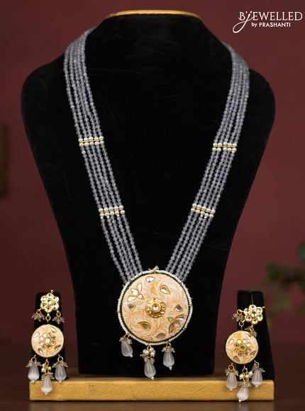 Jaipur crystal beaded grey length necklace with minakari pendant and hangings