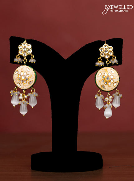 Jaipur crystal beaded grey length necklace with minakari pendant and hangings