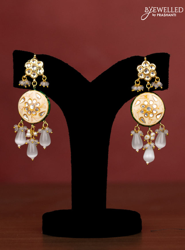 Jaipur crystal beaded grey length necklace with minakari pendant and hangings