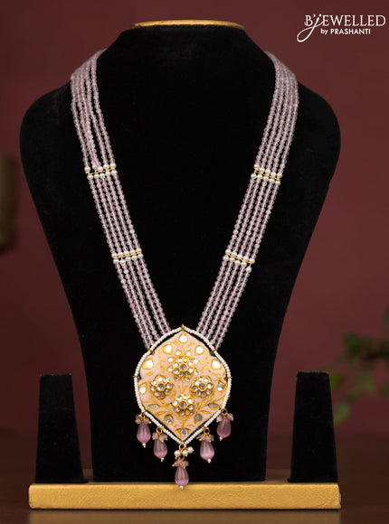 Jaipur crystal beaded baby pink length necklace with minakari pendant and hangings without earrings