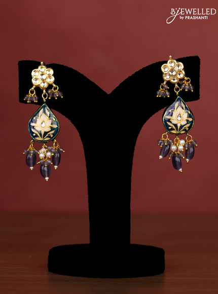 Jaipur crystal beaded violet length necklace with minakari pendant and hangings