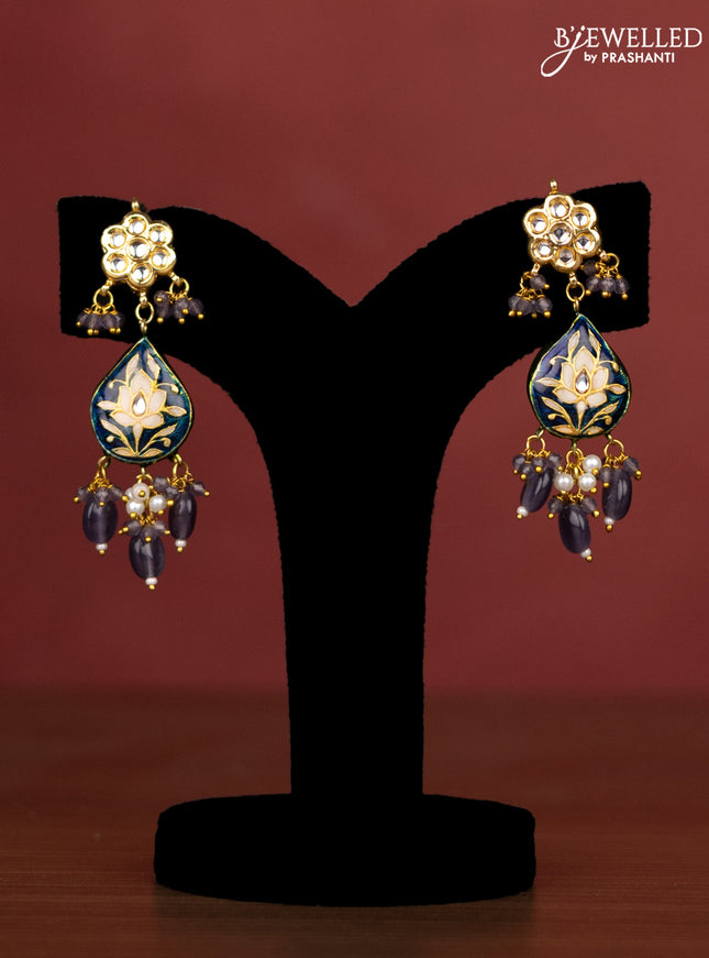 Jaipur crystal beaded violet length necklace with minakari pendant and hangings