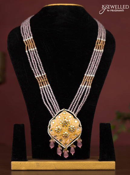Jaipur crystal beaded baby pink length necklace with minakari pendant and hangings without earrings