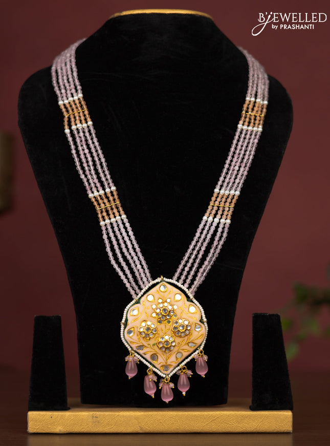 Jaipur crystal beaded baby pink length necklace with minakari pendant and hangings without earrings