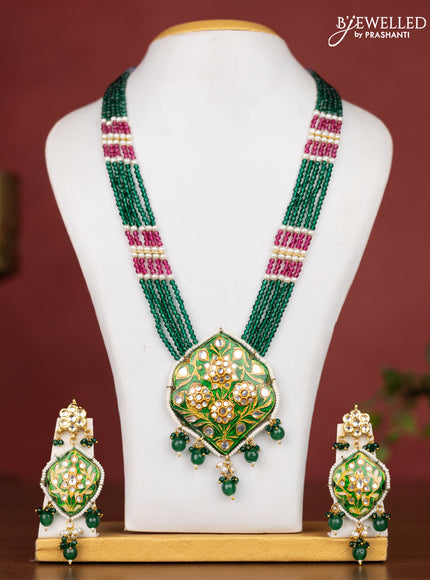 Jaipur crystal beaded multicolour length necklace with minakari pendant and hangings