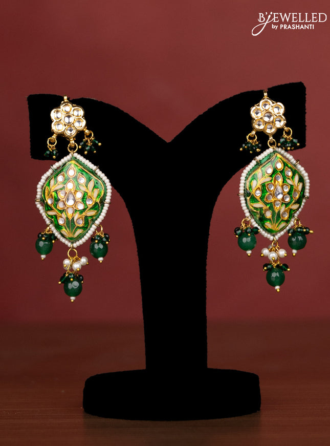 Jaipur crystal beaded multicolour length necklace with minakari pendant and hangings