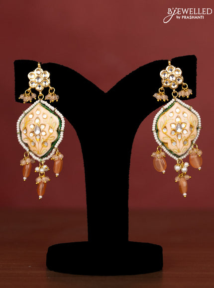 Jaipur crystal beaded peach length necklace with minakari pendant and hangings